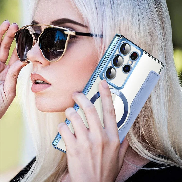 For Samsung Galaxy S22 Ultra 5G Case Card Slots Phone Cover Compatible with MagSafe