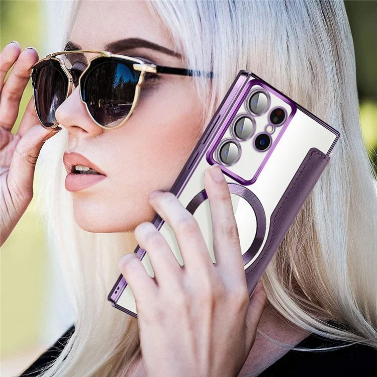 For Samsung Galaxy S22 Ultra 5G Case Card Slots Phone Cover Compatible with MagSafe