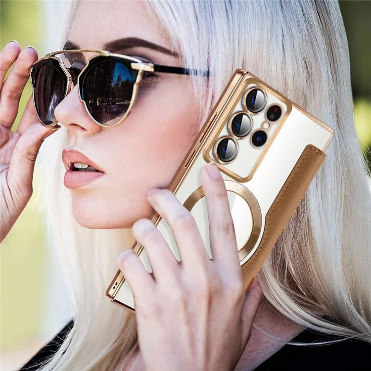 For Samsung Galaxy S22 Ultra 5G Case Card Slots Phone Cover Compatible with MagSafe