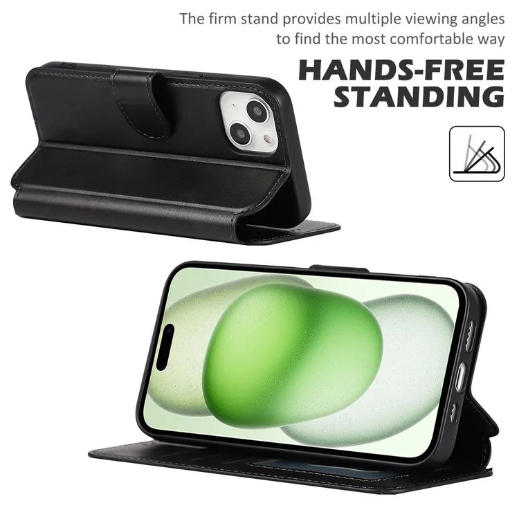 For iPhone 15 Case Shockproof Leather Phone Cover with Stand Wallet Design
