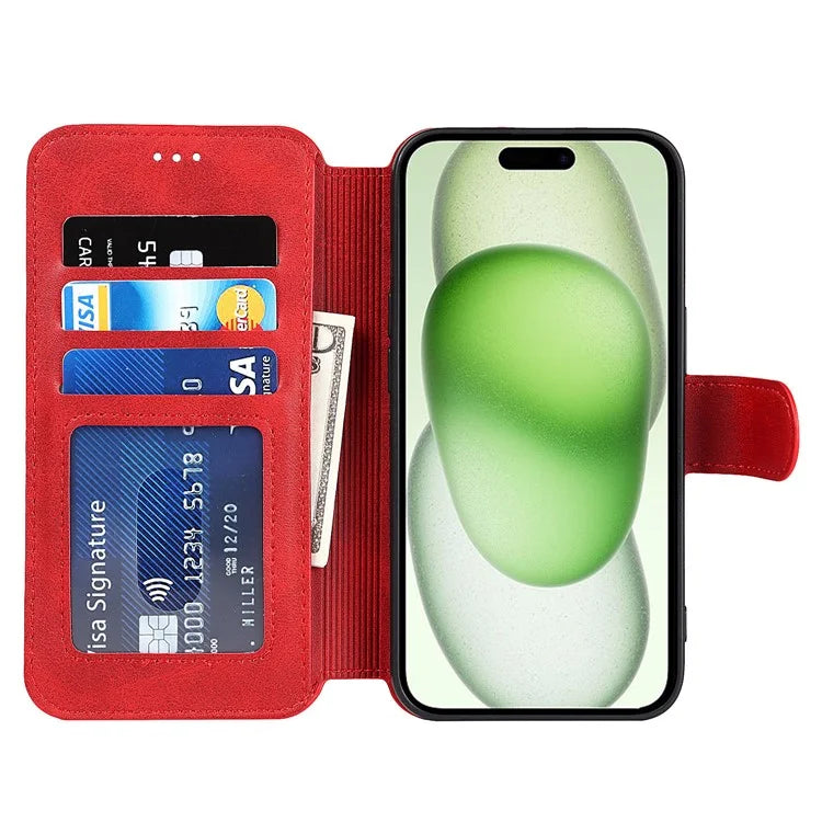 For iPhone 15 Case Shockproof Leather Phone Cover with Stand Wallet Design