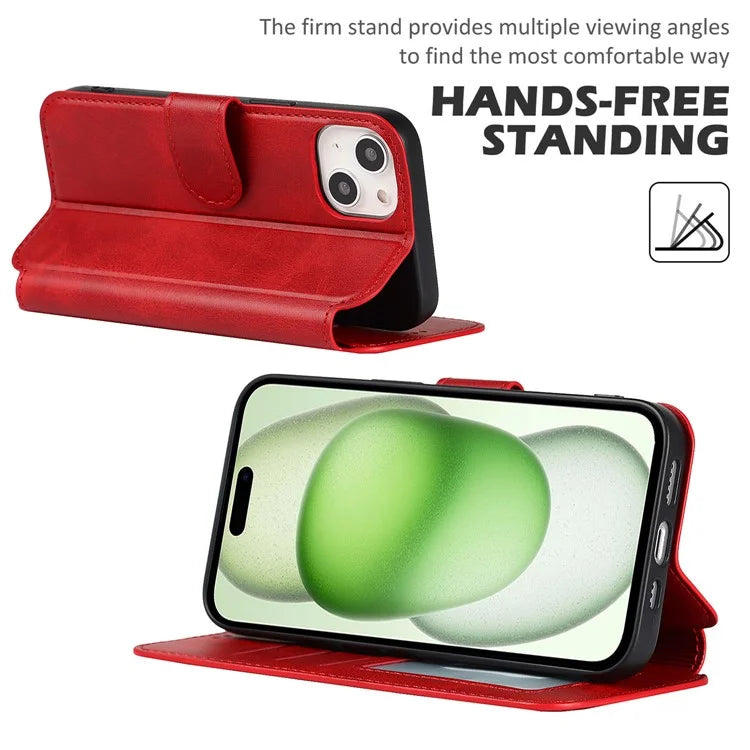 For iPhone 15 Case Shockproof Leather Phone Cover with Stand Wallet Design