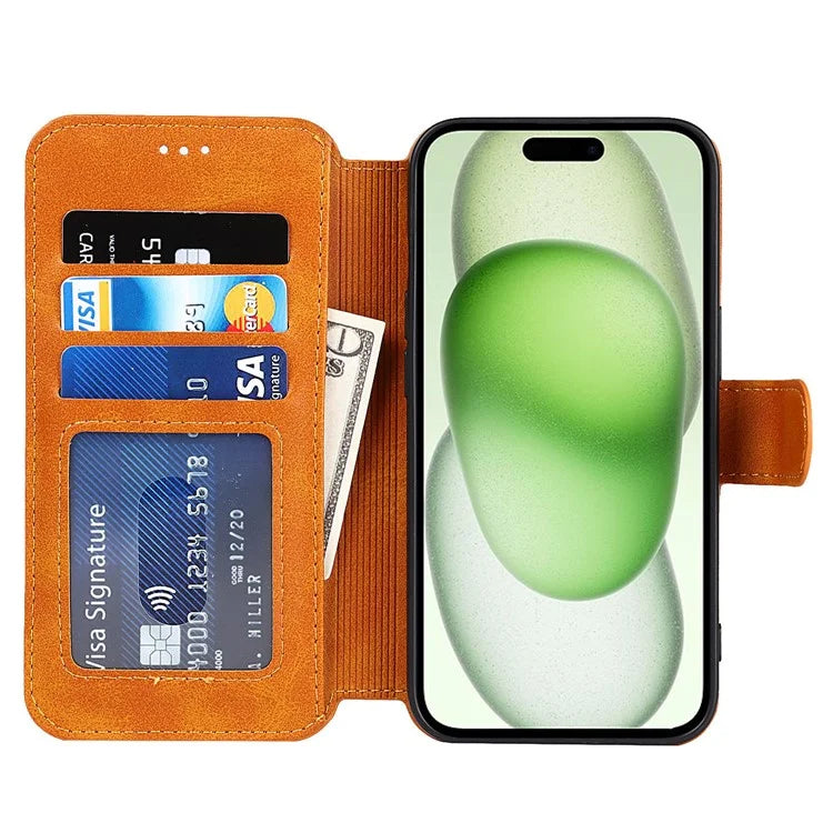 For iPhone 15 Case Shockproof Leather Phone Cover with Stand Wallet Design