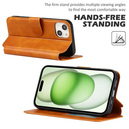 For iPhone 15 Case Shockproof Leather Phone Cover with Stand Wallet Design