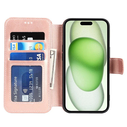 For iPhone 15 Case Shockproof Leather Phone Cover with Stand Wallet Design