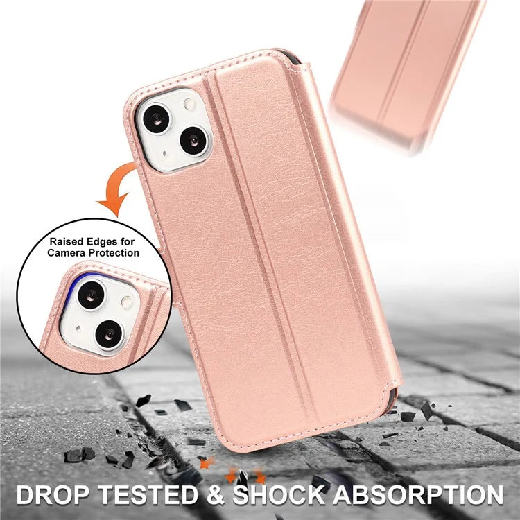For iPhone 15 Case Shockproof Leather Phone Cover with Stand Wallet Design