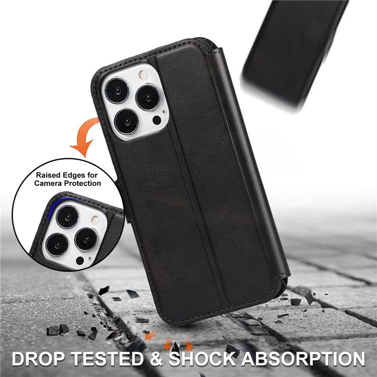 For iPhone 15 Pro PU Leather Case Shockproof Wallet Mobile Phone Cover