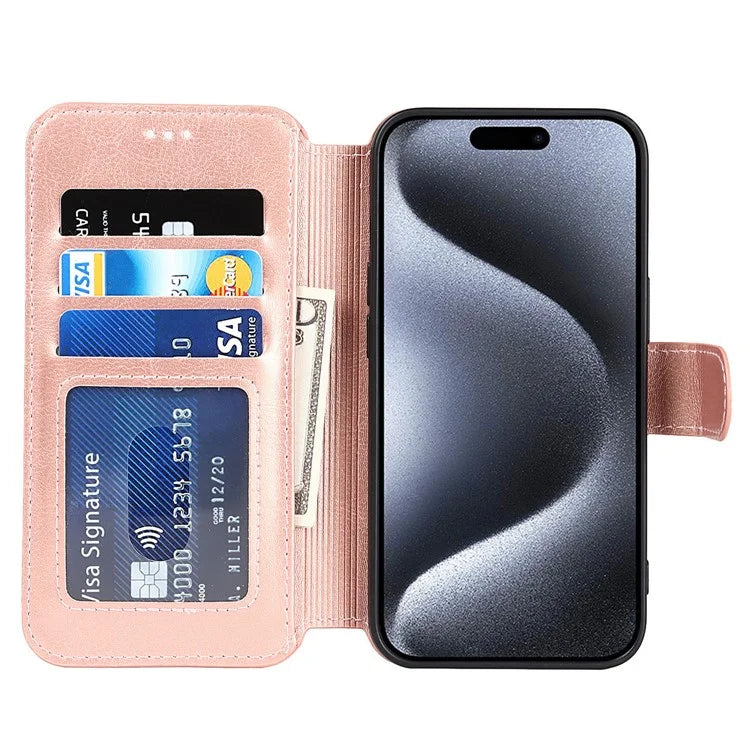 For iPhone 15 Pro PU Leather Case Shockproof Wallet Mobile Phone Cover