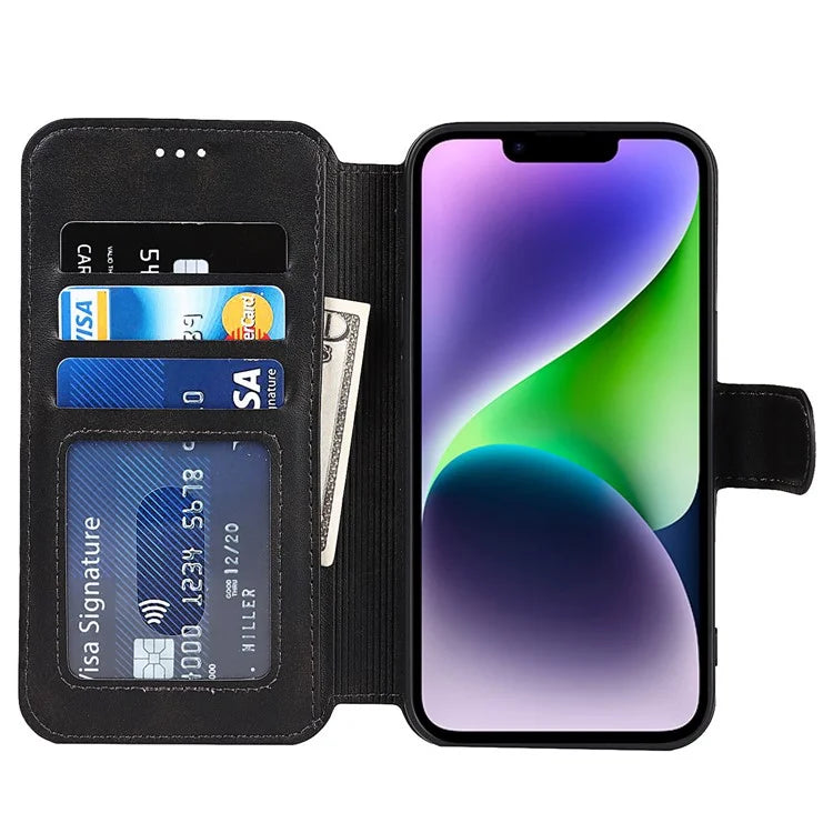 For iPhone 14 PU Leather Case Shockproof Wallet Phone Protector