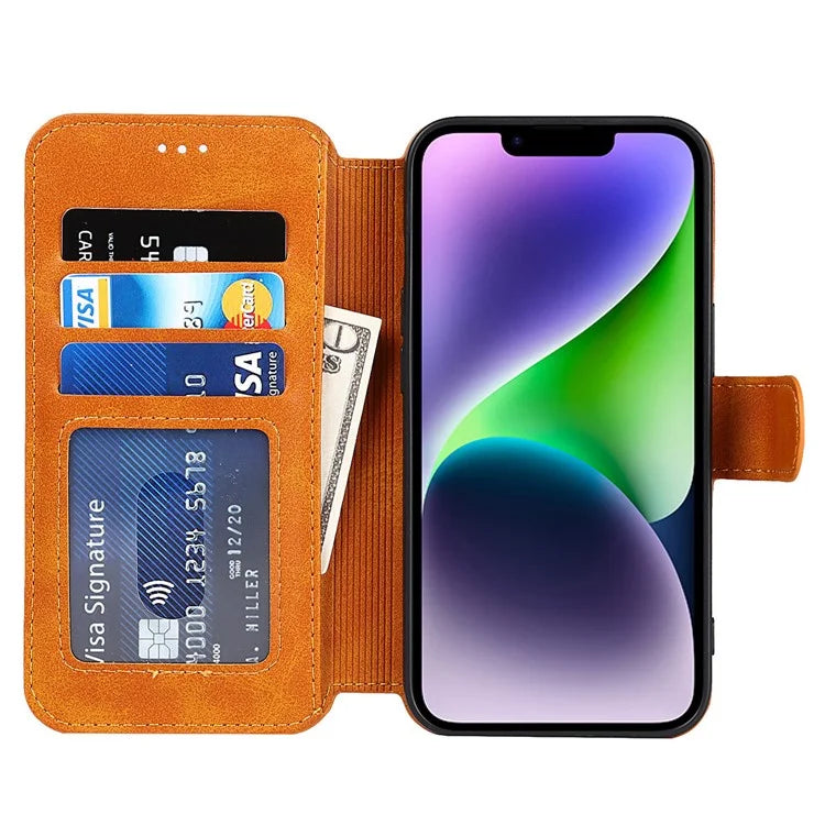 For iPhone 14 PU Leather Case Shockproof Wallet Phone Protector