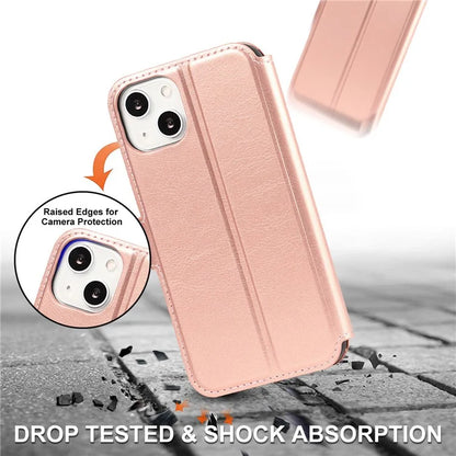 For iPhone 14 PU Leather Case Shockproof Wallet Phone Protector