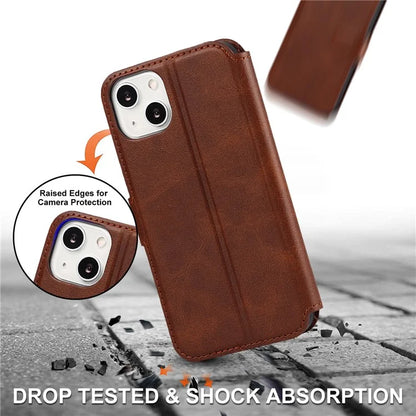 For iPhone 14 PU Leather Case Shockproof Wallet Phone Protector