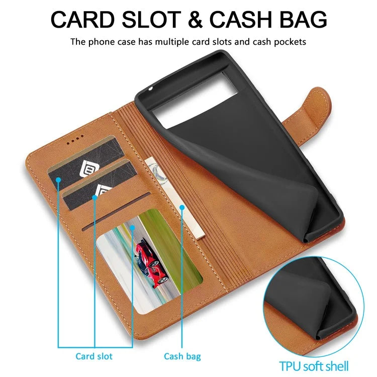 LC.IMEEKE For Google Pixel 8a Case Calf Texture PU Leather Phone Wallet Cover
