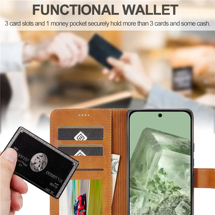 LC.IMEEKE For Google Pixel 8a Case Calf Texture PU Leather Phone Wallet Cover