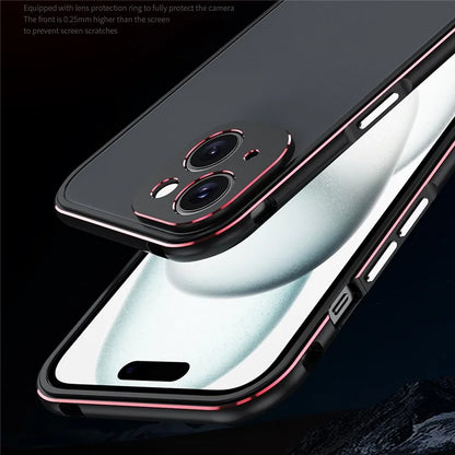 For iPhone 15 Case Metal Frame Bumper Phone Cover with Camera Lens Protection
