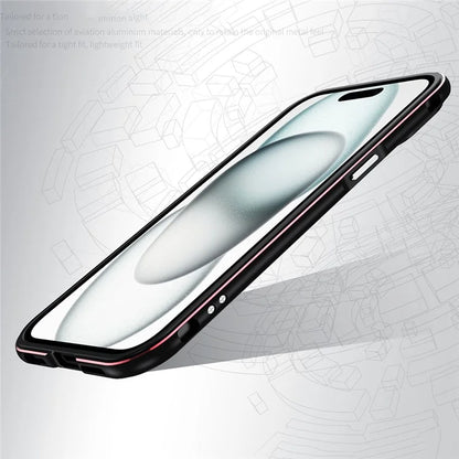 For iPhone 15 Case Metal Frame Bumper Phone Cover with Camera Lens Protection