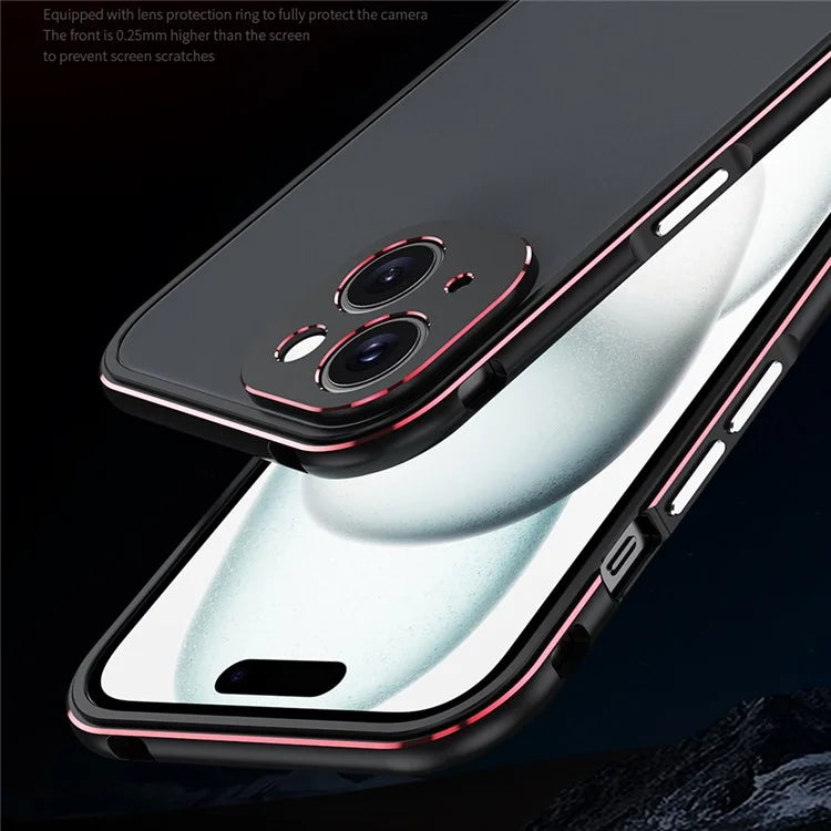For iPhone 15 Plus Phone Case Scratch-resistant Metal Frame Bumper Cover with Camera Lens Protection