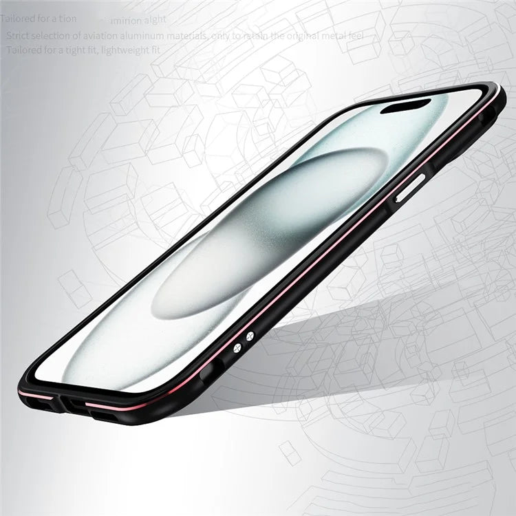 For iPhone 15 Plus Phone Case Scratch-resistant Metal Frame Bumper Cover with Camera Lens Protection