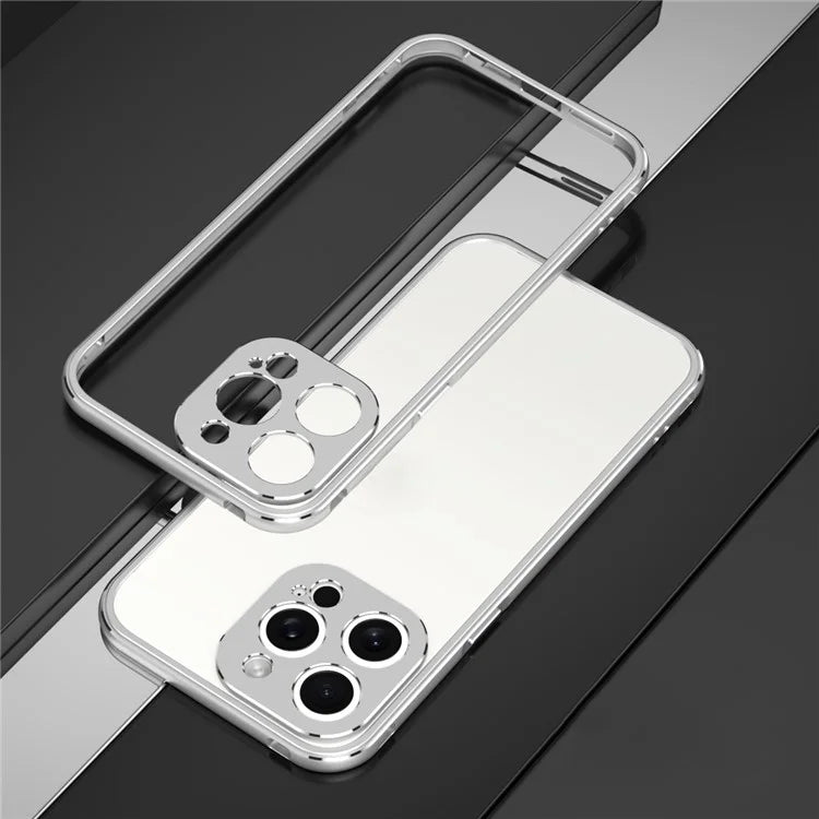 For iPhone 15 Pro Shockproof Bumper Case Anti-Drop Metal Slim Frame with Camera Lens Guard- Silver