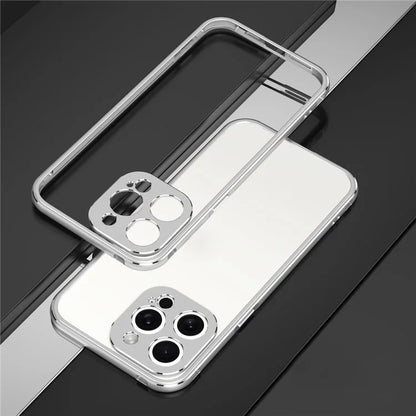 For iPhone 15 Pro Shockproof Bumper Case Anti-Drop Metal Slim Frame with Camera Lens Guard- Silver