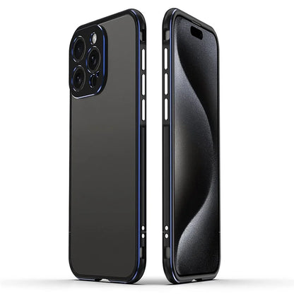 For iPhone 15 Pro Shockproof Bumper Case Anti-Drop Metal Slim Frame with Camera Lens GuardBlack+Blue