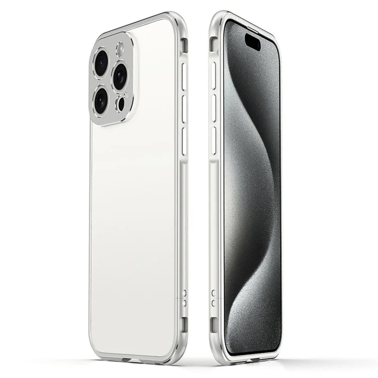 For iPhone 15 Pro Max Case Metal Frame Slim Smart Phone Cover with Camera Lens Guard