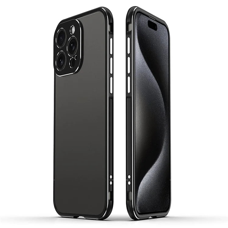 For iPhone 15 Pro Max Case Metal Frame Slim Smart Phone Cover with Camera Lens Guard