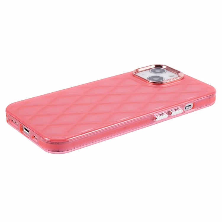 For iPhone 14 Case 3D Rhombus Grid Electroplating Shockproof Phone Protector