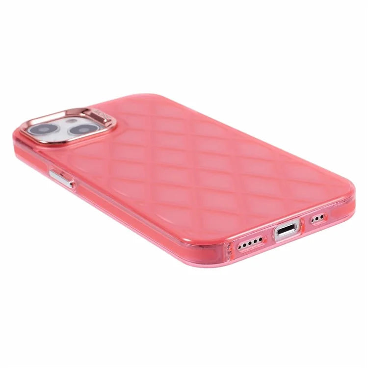 For iPhone 14 Case 3D Rhombus Grid Electroplating Shockproof Phone Protector