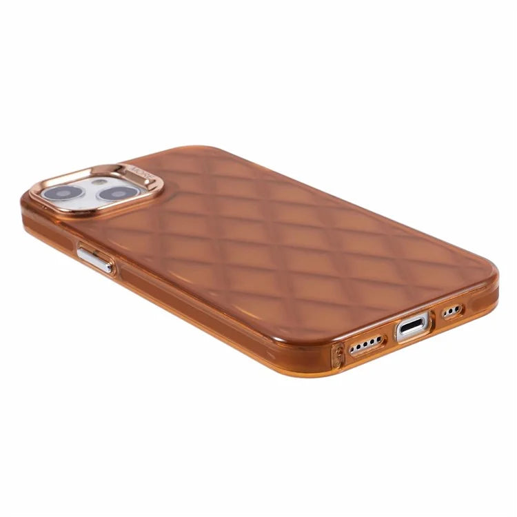 For iPhone 14 Case 3D Rhombus Grid Electroplating Shockproof Phone Protector