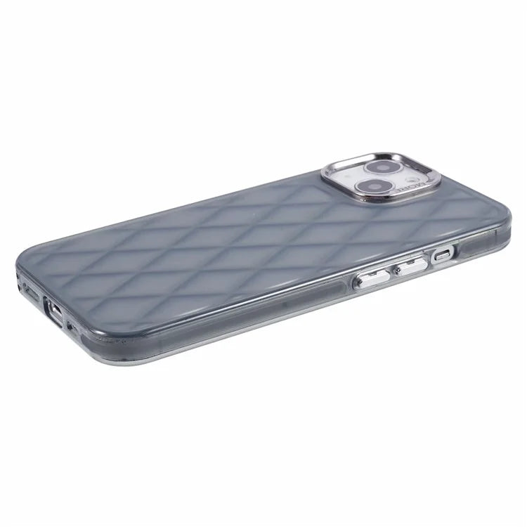 For iPhone 14 Case 3D Rhombus Grid Electroplating Shockproof Phone Protector