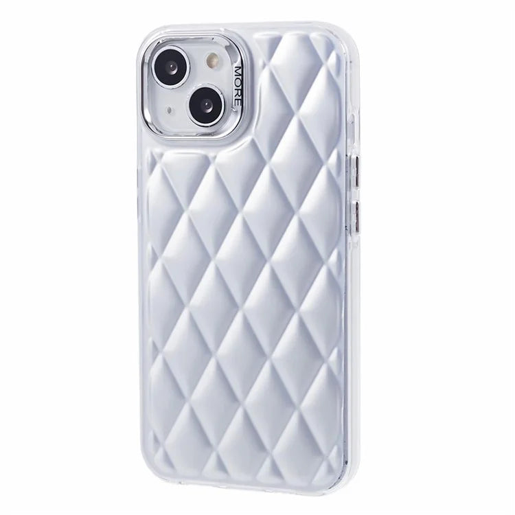 For iPhone 14 Case 3D Rhombus Grid Electroplating Shockproof Phone Protector