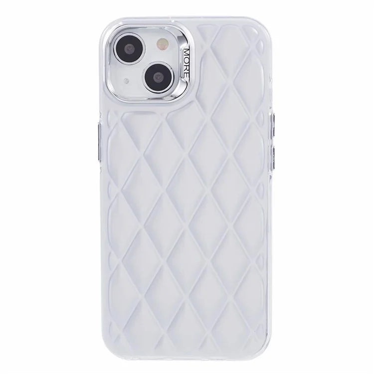 For iPhone 14 Case 3D Rhombus Grid Electroplating Shockproof Phone Protector