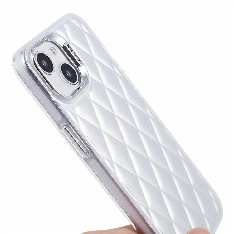 For iPhone 14 Case 3D Rhombus Grid Electroplating Shockproof Phone Protector