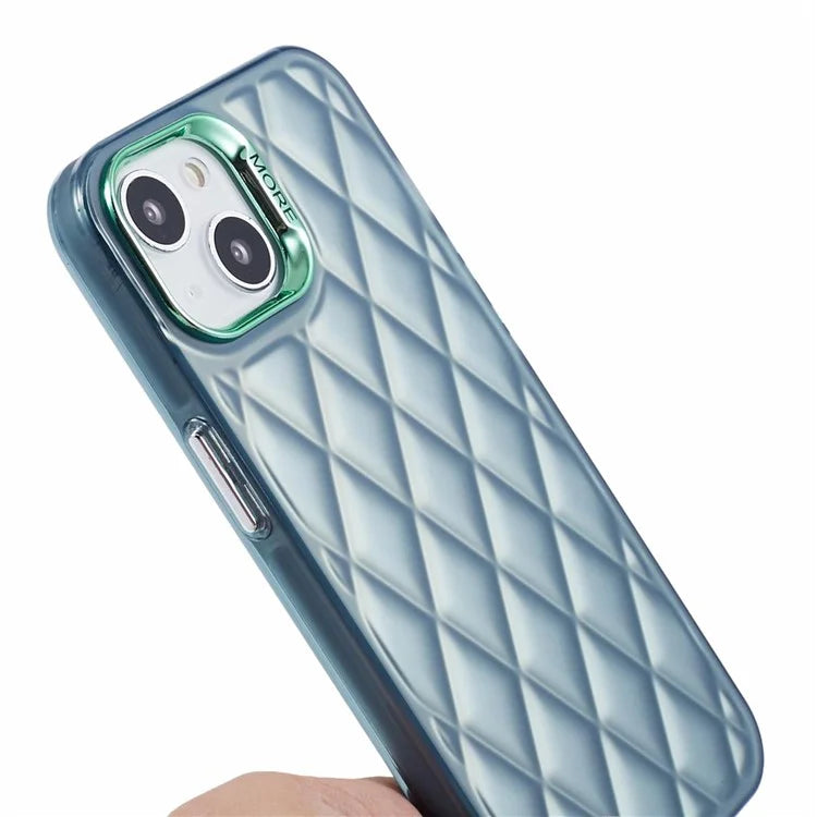 For iPhone 14 Case 3D Rhombus Grid Electroplating Shockproof Phone Protector