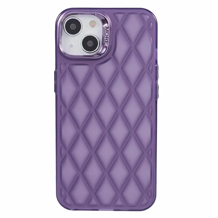 For iPhone 14 Case 3D Rhombus Grid Electroplating Shockproof Phone Protector