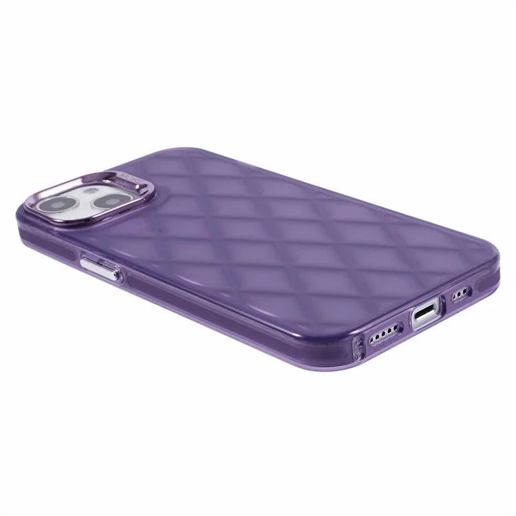 For iPhone 14 Case 3D Rhombus Grid Electroplating Shockproof Phone Protector