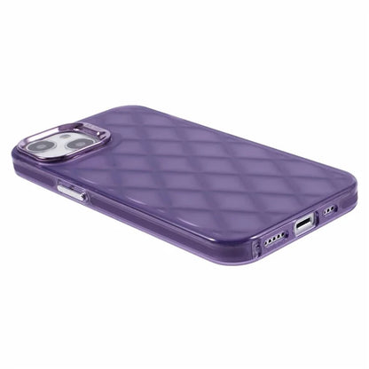 For iPhone 14 Case 3D Rhombus Grid Electroplating Shockproof Phone Protector