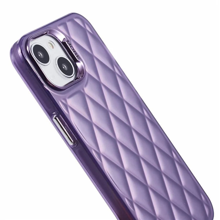 For iPhone 14 Case 3D Rhombus Grid Electroplating Shockproof Phone Protector