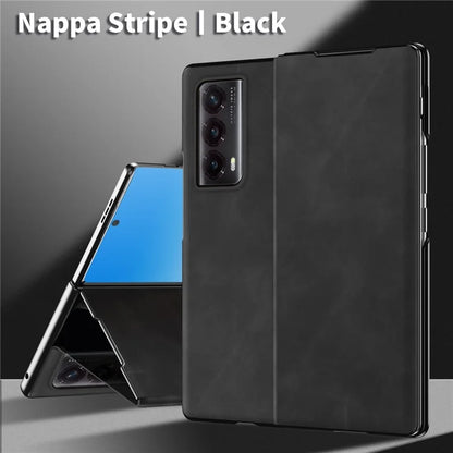 For Honor Magic Vs2 5G Case Nappa Texture Leather + PC Stand Phone Cover