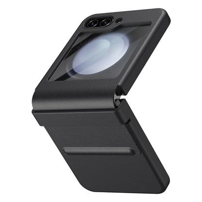 For Samsung Galaxy Z Flip5 5G Case Hinge Leather+PC Phone Cover with Tempered Glass Rear Screen Film