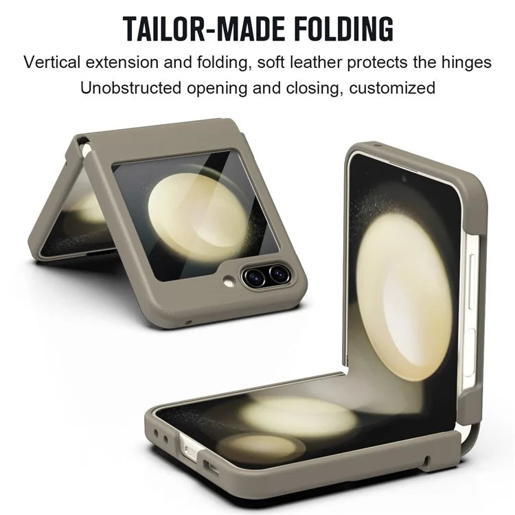 For Samsung Galaxy Z Flip5 5G Case Hinge Leather+PC Phone Cover with Tempered Glass Rear Screen Film