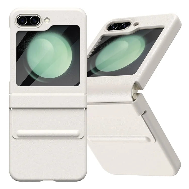 For Samsung Galaxy Z Flip5 5G Case Hinge Leather+PC Phone Cover with Tempered Glass Rear Screen Film