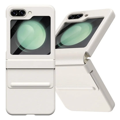 For Samsung Galaxy Z Flip5 5G Case Hinge Leather+PC Phone Cover with Tempered Glass Rear Screen Film