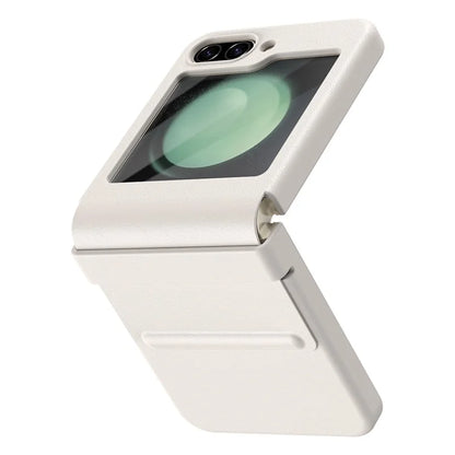 For Samsung Galaxy Z Flip5 5G Case Hinge Leather+PC Phone Cover with Tempered Glass Rear Screen Film