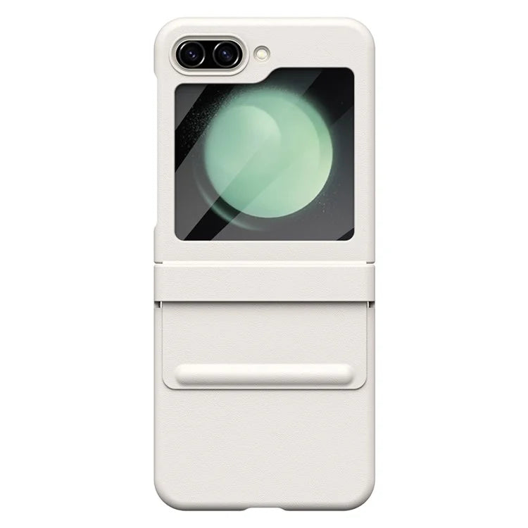For Samsung Galaxy Z Flip5 5G Case Hinge Leather+PC Phone Cover with Tempered Glass Rear Screen Film
