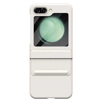 For Samsung Galaxy Z Flip5 5G Case Hinge Leather+PC Phone Cover with Tempered Glass Rear Screen Film