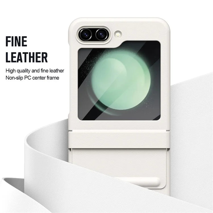 For Samsung Galaxy Z Flip5 5G Case Hinge Leather+PC Phone Cover with Tempered Glass Rear Screen Film