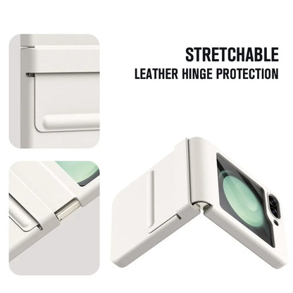 For Samsung Galaxy Z Flip5 5G Case Hinge Leather+PC Phone Cover with Tempered Glass Rear Screen Film