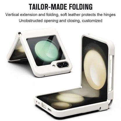 For Samsung Galaxy Z Flip5 5G Case Hinge Leather+PC Phone Cover with Tempered Glass Rear Screen Film